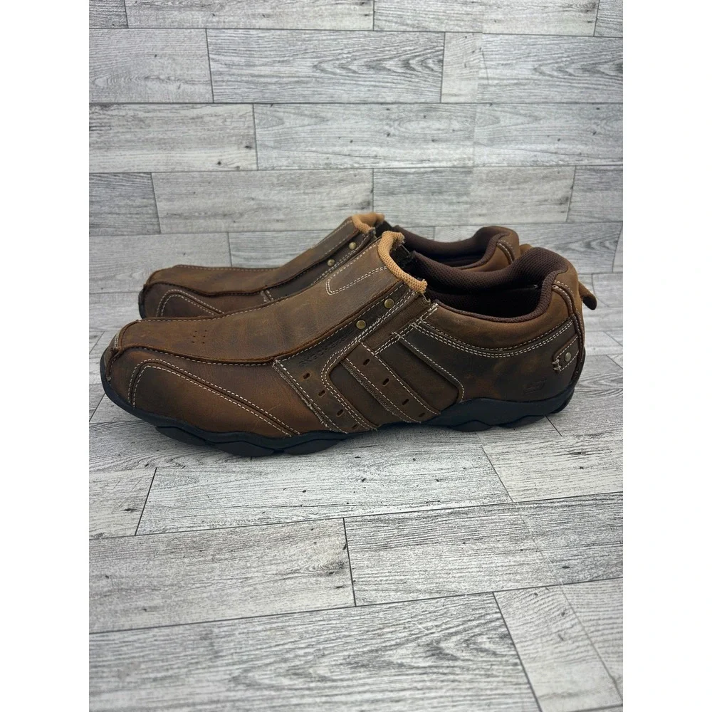 Skechers Mens Relaxed Step‎ 61779 Brown Leather Loafers Slip On Shoes Size 13